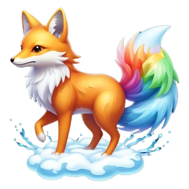 A cloud-dwelling creature made of vapor and static electricity, shaped like a winged fox that leaves rainbow trails as it flies and can condense parts of itself into water or ice projectiles. sticker