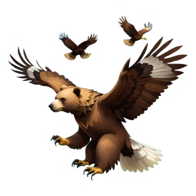 Collage of wild animals: a majestic bear in a lush green forest, a soaring eagle in the sky. A vibrant and detailed nature scene, capturing the beauty of wildlife. Transparent background. sticker