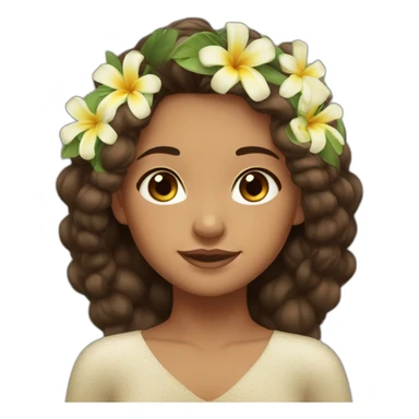 Tahitian girl brown hair and eyes, tiaré flower in the hair sticker