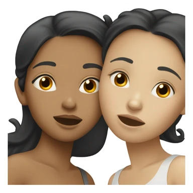 Lesbians kissing. They have long black hair and white skin color. sticker