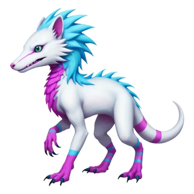 White badass elegant wild beautiful natural cute badass epic anthro modern albino sergal-vernid-creature with cyan mane and magenta eyes with cyan edgy stripes, full body, blue pretty hair, outside, modern, aesthetic, art by LiLaiRa, art by art by Falvie sticker