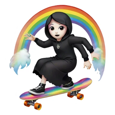 ghost goth skate boarding under a rainbow  sticker