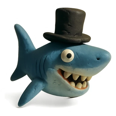 claymation style shark wearing a top hat sticker