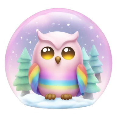 Kawaii rainbow pastel owl  a forest snow globe  sticker