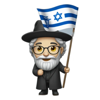 rabbi with Sidelocks holding israel flag sticker