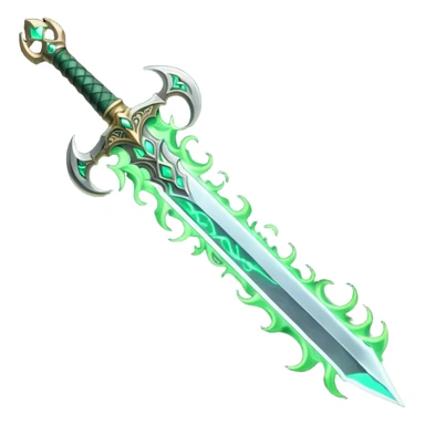 magical greatsword with a Eldritch green fire powers in it sticker