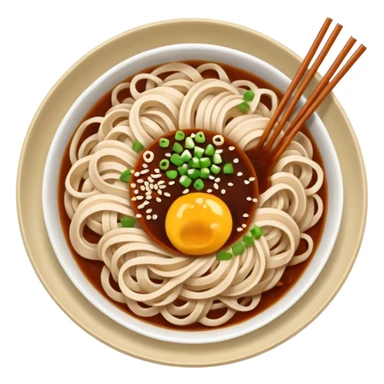 buckwheat noodles in a bowl, top down sticker