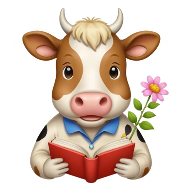 Beige Cow + books + flower  sticker