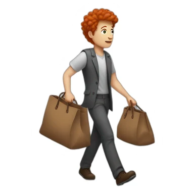 red hair psycholog walks with big brown bag sticker