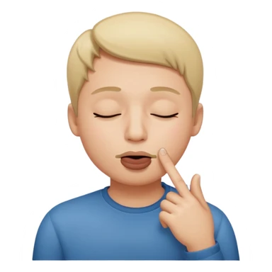 una cara con los ojos cerrados y con un dedo en la boca sticker