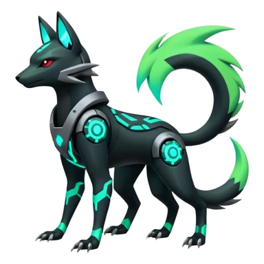 Black and green cyberpunk intricate neon glowing grey white futuristic cyborg-Zeraora-Zoroark-Umbreon-Litten-Salandit-fusion (full body) sticker