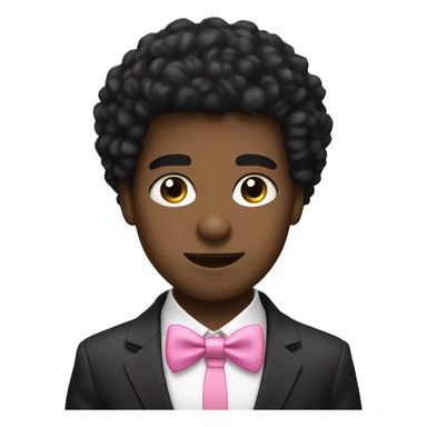 A black twink with an afro mullet in a suit, cute face, a pink bow tie sticker