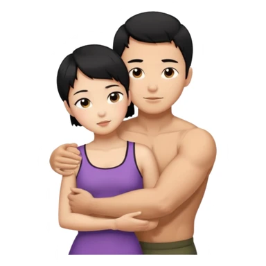 buff korean Man black hair hugging girl with black pixie cut  sticker