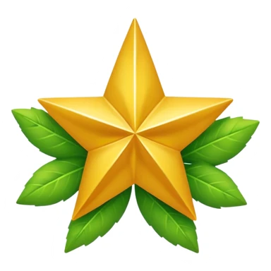 "A vibrant, golden five-pointed star emoji, with graceful green leaves subtly integrated into its points or wrapping around its base. The design should feel radiant and positive. Clean, vector-style, 32x32 pixel icon. Transparent background. Icon for achievement in health." sticker
