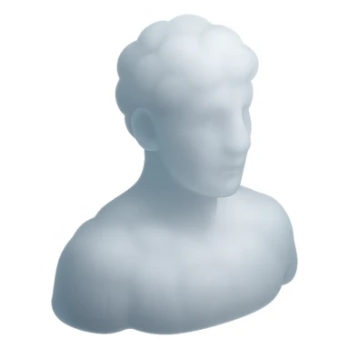 person looking straight, made entirely of white fluffy convex clouds, shoulder up, matte glass style, no background sticker