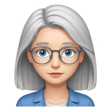 Grey haired emoji with blue eyes and glasses female young longer hair sticker