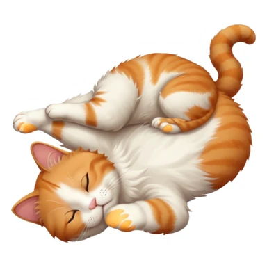 ginger and white small cat eyes closed lying down upside down with paws stretched out in different directions sticker
