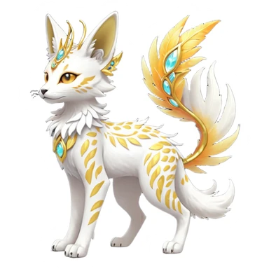 Epic complex fantasy glorious detailed futuristic divine godly angelic feathery sunny, white, albino, pastel, golden, orange glowing sparkly, realistic Fakémon-Sprigatito-Floragato-Meowscarada-Trico-Sergal-Serval-Solgaleo-Vernid-creature (full body) solarpunk, shiny sparkly with a gold laurel sticker