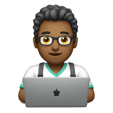 Man developer working on laptop sticker