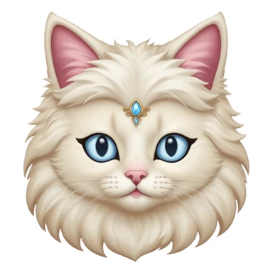 Neva masquerade cat, very fluffy, with pale blue eyes and rose nose sticker