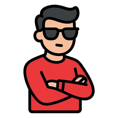A guy in a red sweatshirt with sunglasses, with stylish black hair, stands in a cool pose sticker