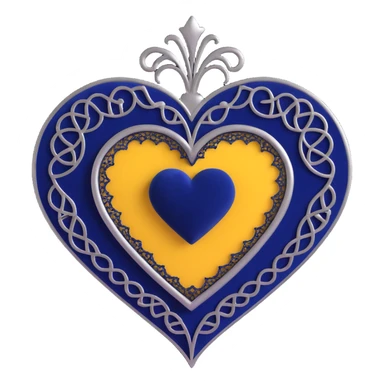 gothic heart, midnight blue velvet, silver filigree, black lace trim sticker