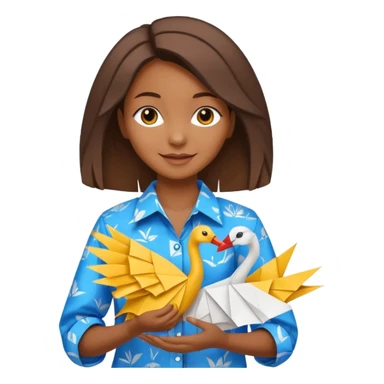 happy-african-young-girl-with-brown-african-hair-in-a-white-colorful-vintage-kanga-shirt-holds-an-origami-yellow-and-blue-crane sticker