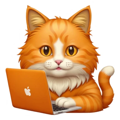 bright and cheerful cat using a laptop, emoji style sticker