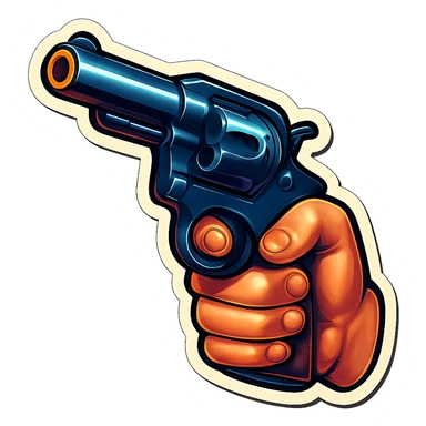 male hand with a revolver, retro stickers style, sharp black outlines, clear shadows and highlights, no gradients sticker