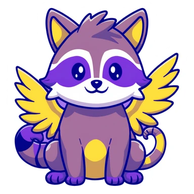 Raccoon dragon hybrid with wings dark purple and blue sticker