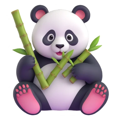 panda eating bamboo in forrest background, close up pose sticker