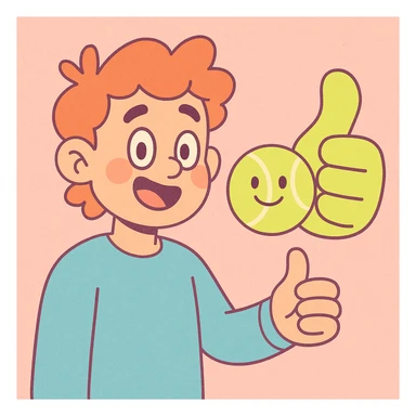 thumbs up in the shape of a tennis ball, pastel toon style sticker