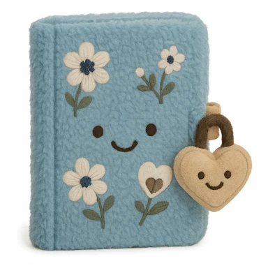 Blue Floral journal with a heart-shaped lock as a kawaii plushie, jellycat style  sticker