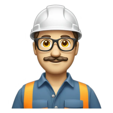 Construction engineer with safety glasses Caucasian with moustache sticker