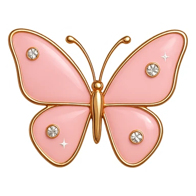 single pink butterfly, pink enamel, sparkling gems, transparent background sticker