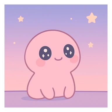 pink character gazing at a twilight sky, peaceful and whimsical, kawaii style sticker