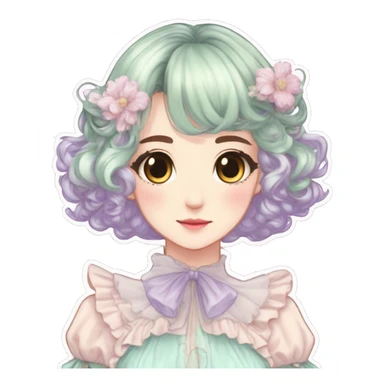 gorgeous pretty attractive anime lady beautiful hair with gorgeous dress fairycore cottagecore pastelcore detailed high quality trending VOGUE aesthetic head and bust sticker sticker