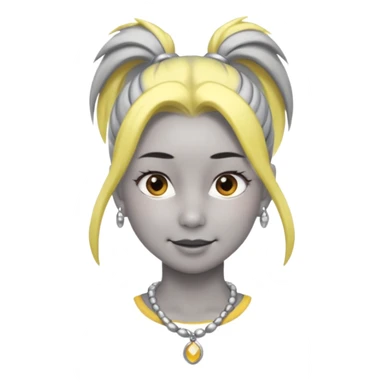Female with Silver Necklace, grey skin,ponytail hair, more bright silver,highlight necklace, different expressions. sticker