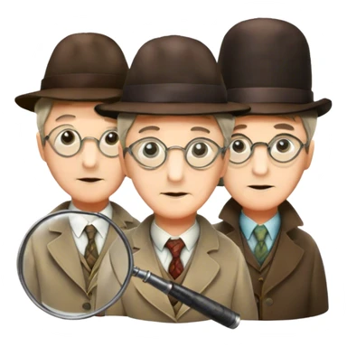 Icon for Detective Movies: A colorful collage with Sherlock Holmes, Miss Marple, and Pinkerton. Include magnifying glasses, clues, and detective tools. The design should evoke mystery and intrigue, with a classic detective movie feel. Transparent background. sticker