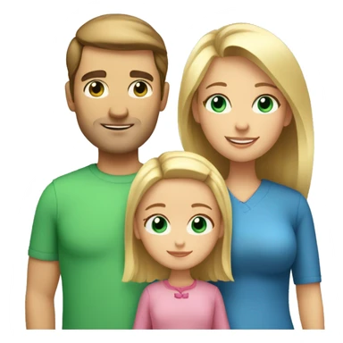 Family of 3. Dad with brown hair and blue eyes, mom with short blonde hair and green eyes, 4 year old daughter with long blonde hair and blue eyes.  sticker