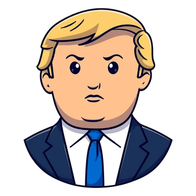 Donald Trump with blonde hair and blue tie sticker