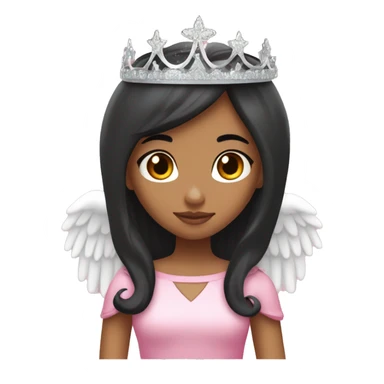 Princess with angel halo with long black hair with bang with silver pink heart tiara and pink dress sticker