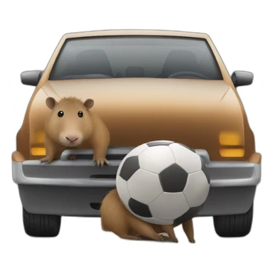 capybara car with a football sticker