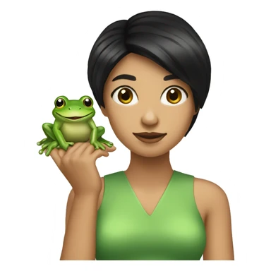create a woman with straight, black hair with a frog in her hand sticker