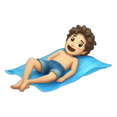A boy who lies on his back and laughs because his bare feet are wet sticker