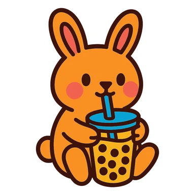 bubble tea bunny sipping boba with both paws, vibrant-toon style sticker
