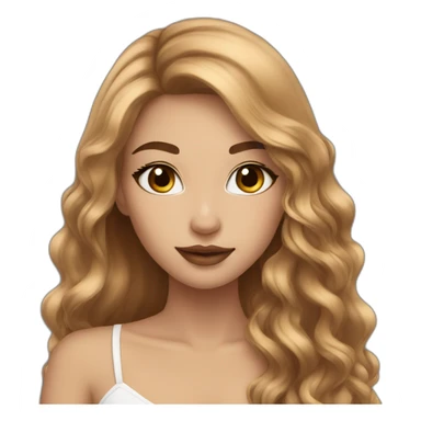 pretty girl brown long hair makeup with black kitten sticker