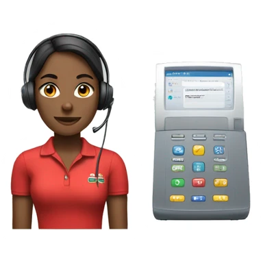 Female customer service agent with headset wearing a red polo shirt sticker
