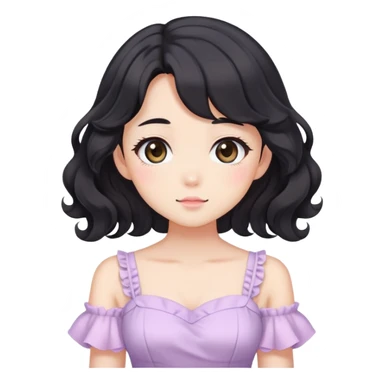 Cute kawaii anime lady with beautiful black wavy hair wearing a gorgeous soft feminine pastel dress sticker