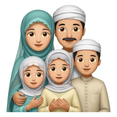 Lebaran. Keluarga terdiri dari Ayah dan ibu, 3 orang anak yang terdiri dari dua anak laki-laki dan seorang anak perempuan yang merupakan anak terkecil. Ibunya menggunakan cadar. sticker